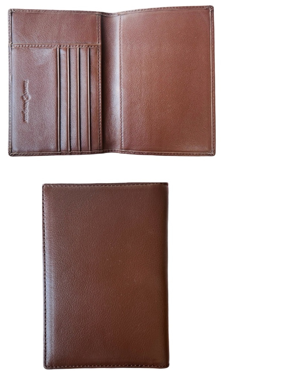 Travel Navigator Brown Faux Leather Bifold Passport Wallet Card Holder